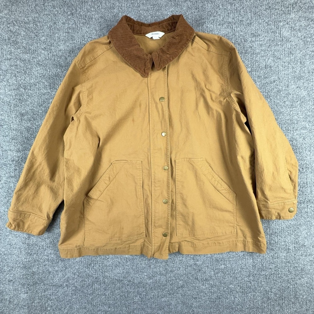 Old Navy 00s Jacket Mens 2XL Brown Canvas Corduroy Collar Workwear Coat